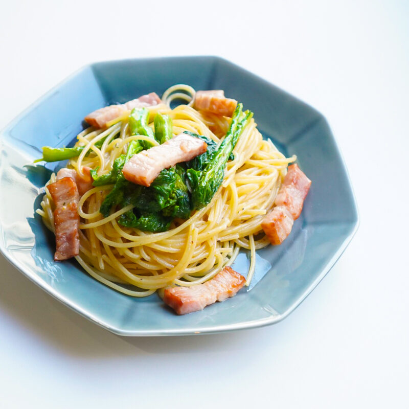ベーコンと菜の花のこれかけペペロンチーノ